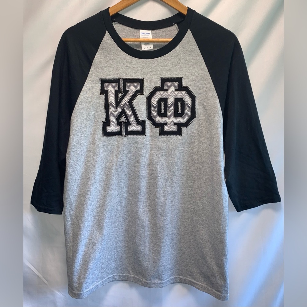 Kappa Phi Sorority Greek Letter Black & Gray 3/4 Sleeve Shirt Size Medium